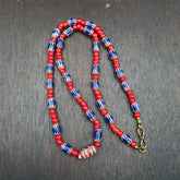 Antique Vintage Venetian White Heart And Blue Chevron Trade Beads Necklace